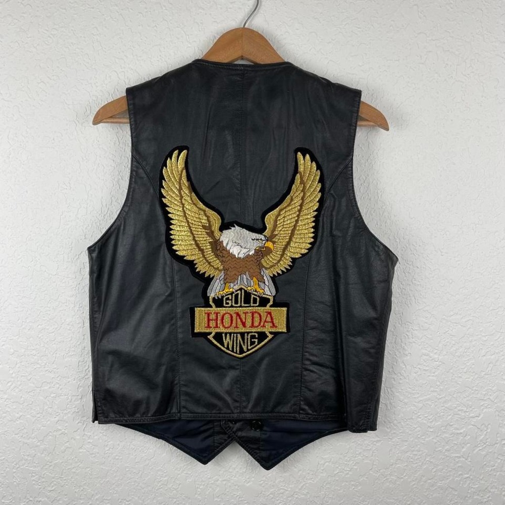Vintage Leather Embroidered Black‎ Biker Vest